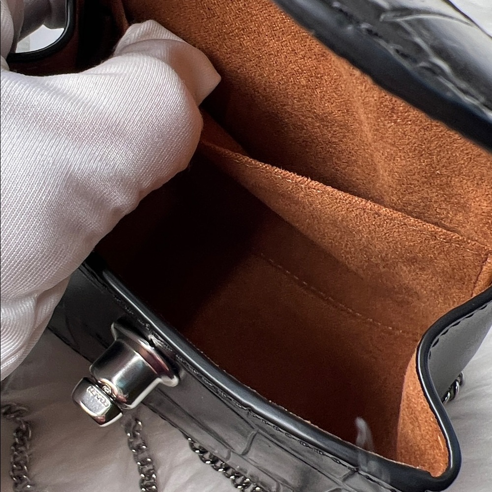 Coach Black Croc Embossed Turnlock Card Case Mini With Chain Bag Retail $228 NWT - Picture 11 of 17